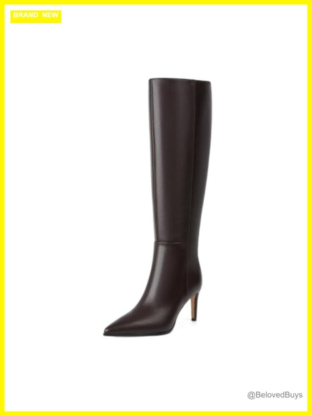 Knee High Boots Pointed Toe Stiletto Heel Faux Leather Side Zip Tall Dress Boots